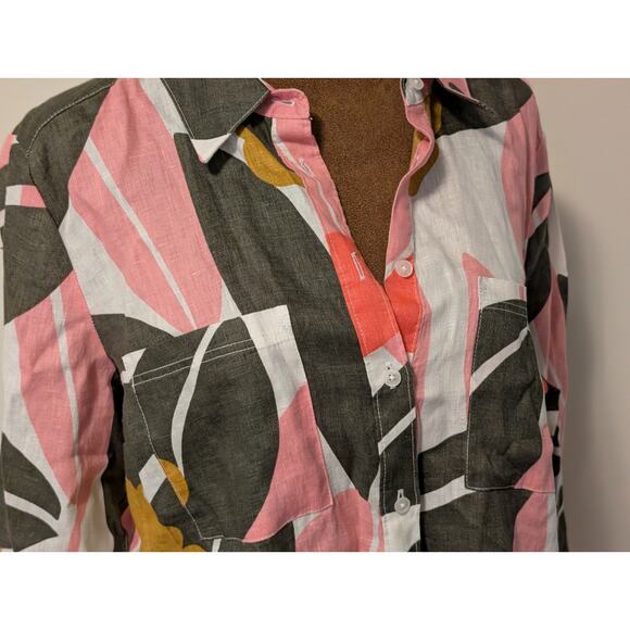 Boden Floral 100% Linen Tropical Button Down Oversized Comfy Size 8 Petite - Picture 4 of 8
